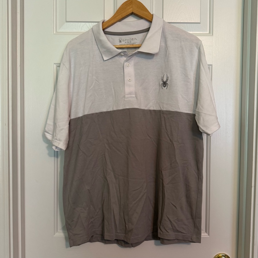 Spyder Men's Colorblock White And Gray‎ Polo Shirt Size- XL- Cotton/Polyester